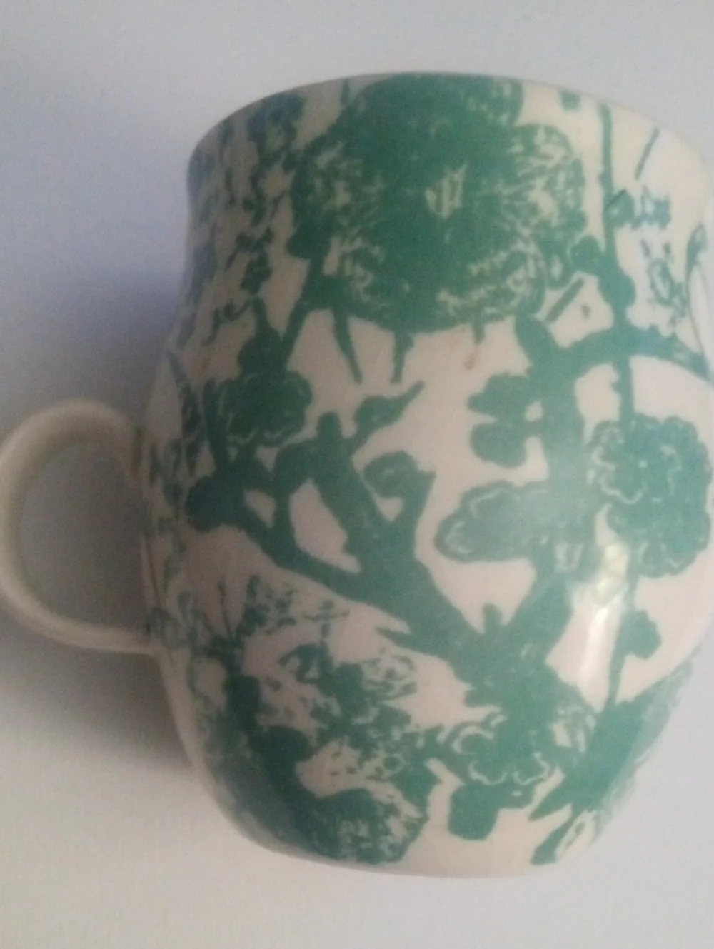 Antheopologie Letter M Floral Green And White Monogram Mug with Red Letter 